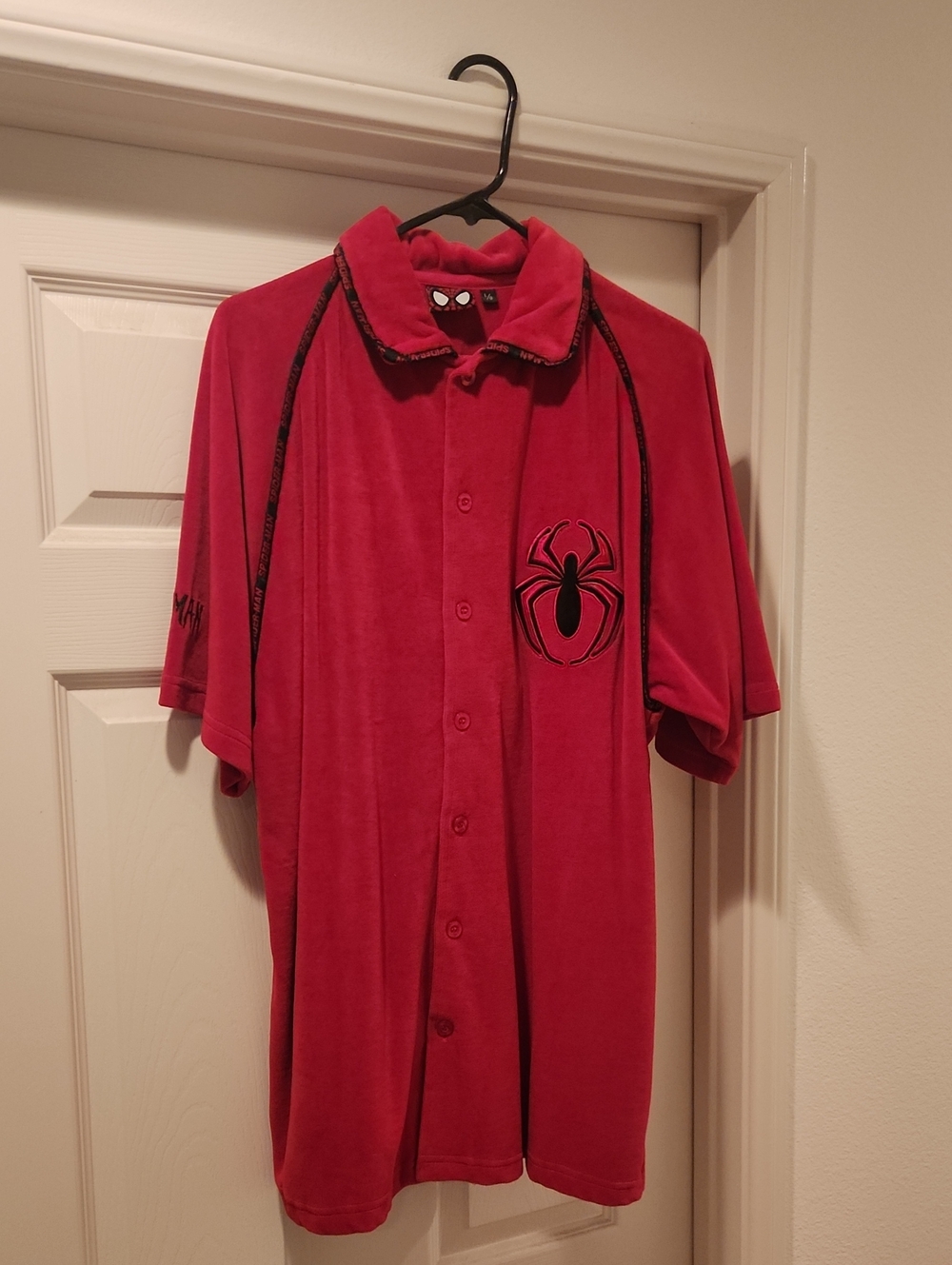 Spiderman Red Velour Collared Shirt with Black Accent